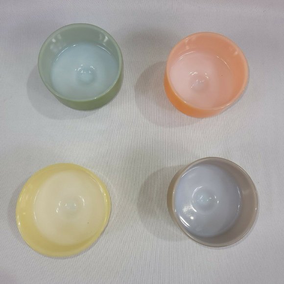 Federal Glass Vintage Ice Cream Dish Set 4 Milk Orange Yellow Brown Bowls - Picture 2 of 2